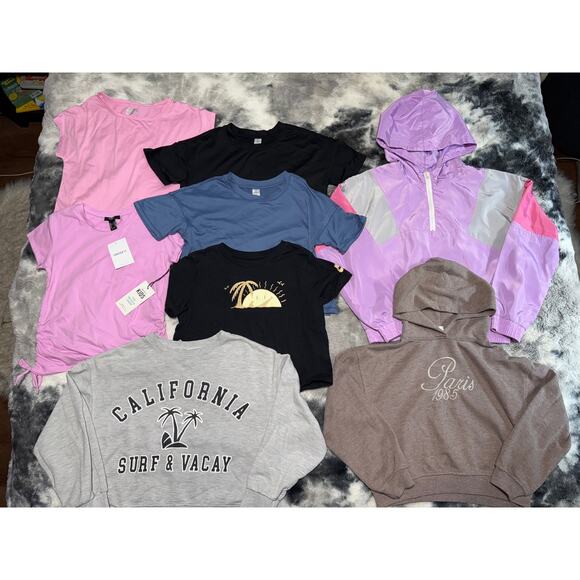 8 Piece Bundle Lot Girls Crop Top Hoodie Sweatshirt - Picture 2 of 8